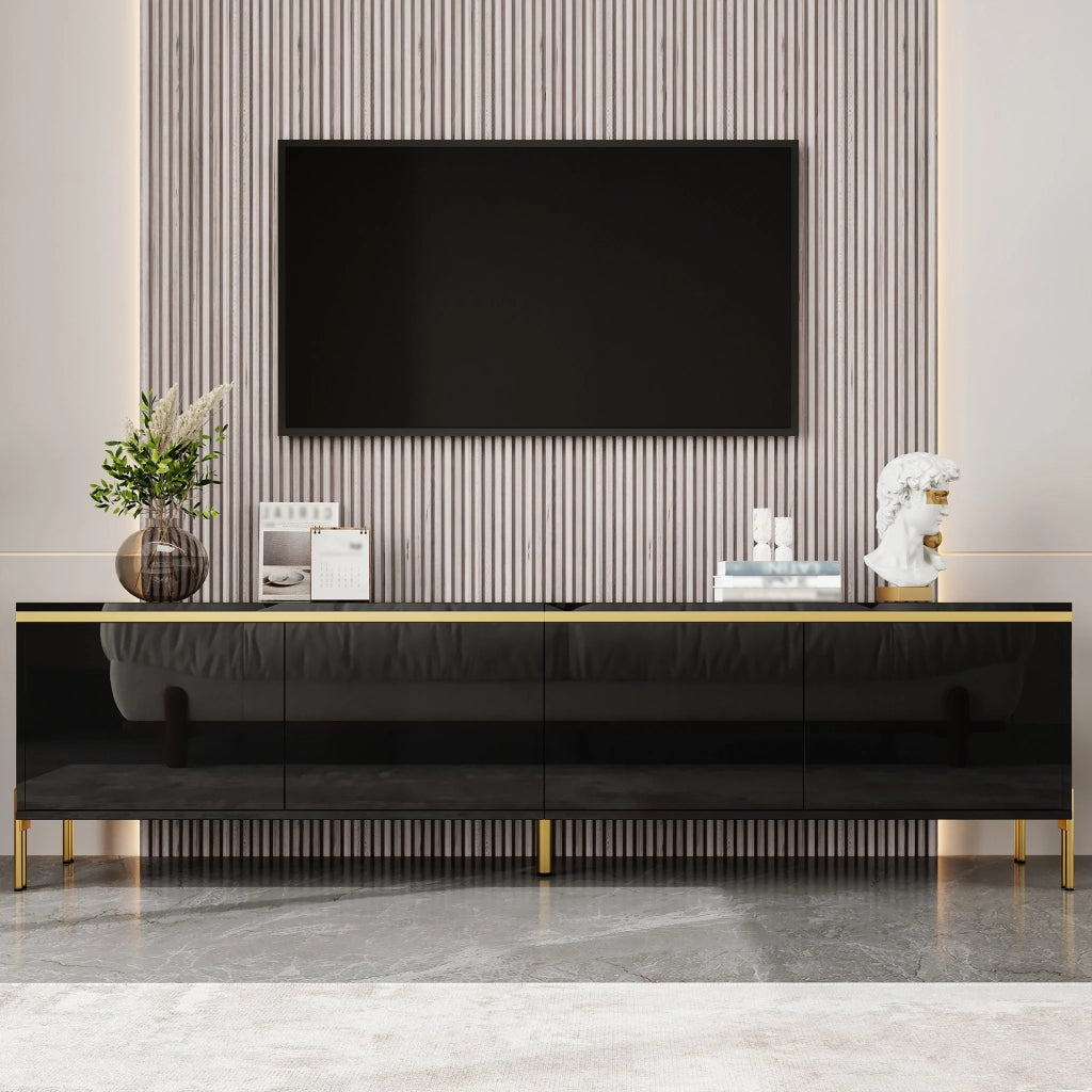 Mobile TV con 4 ante; passacavi preforati; finitura lucida e piedi in metallo; per soggiorno; 170 Ã— 38 Ã— 50 cm