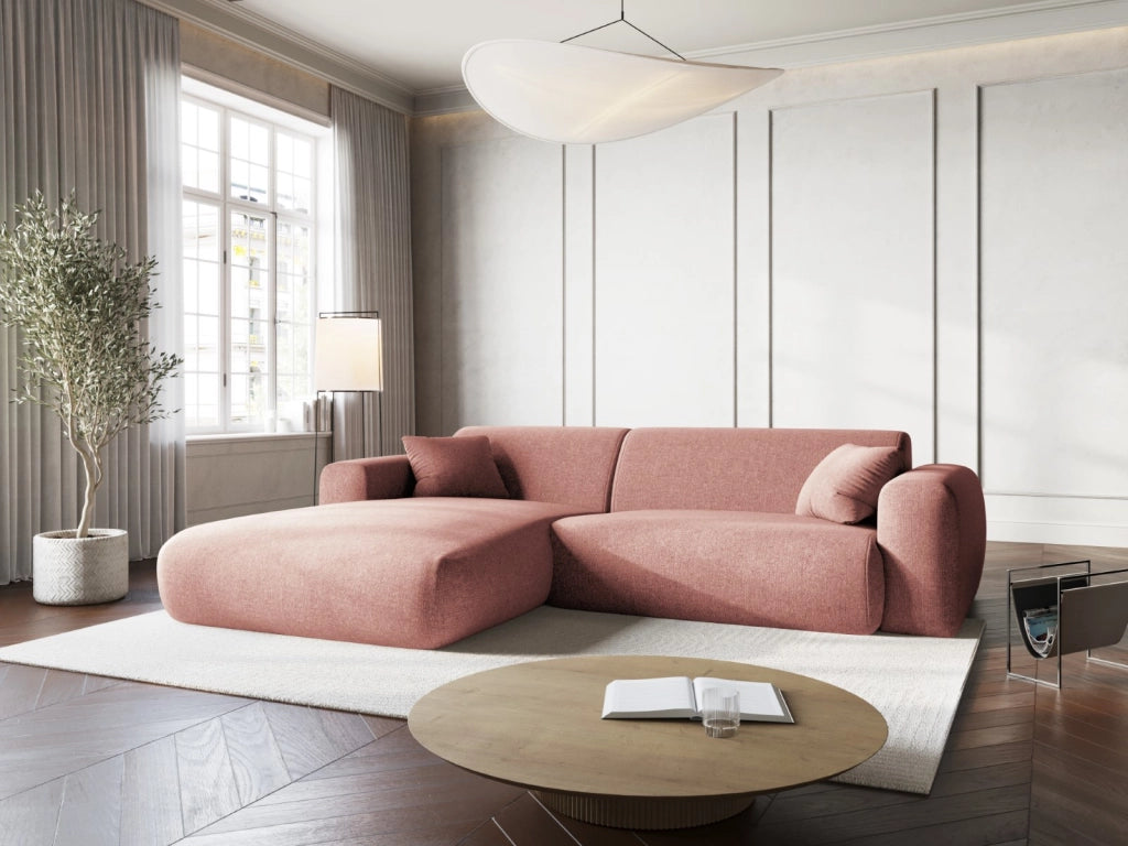 Cosmopolitan Design - Divano angolare sinistro "Nolio" 4 posti in ciniglia rosa 