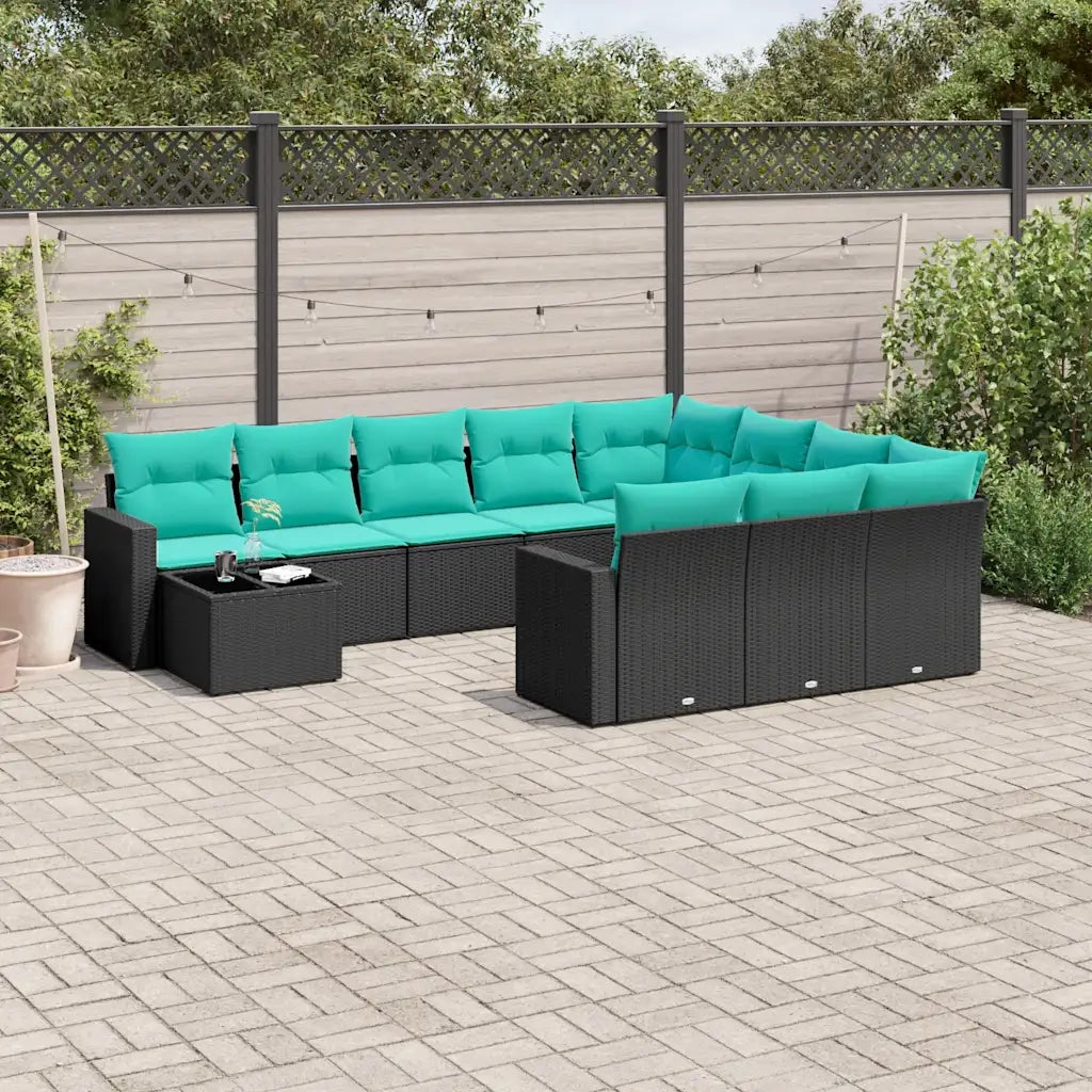 Set Divani da Giardino 11 pz con Cuscini Nero in Polyrattan 3219517
