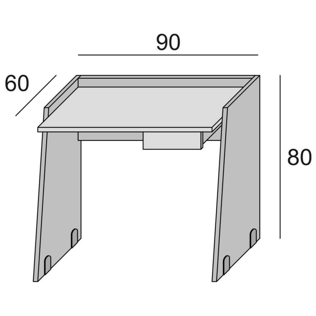 Scrivania Abulele, Scrittoio moderno con cassetto, Tavolo da studio o ufficio porta PC portalibri, Made in Italy, Cm 90x60h80, Bianco e Cemento