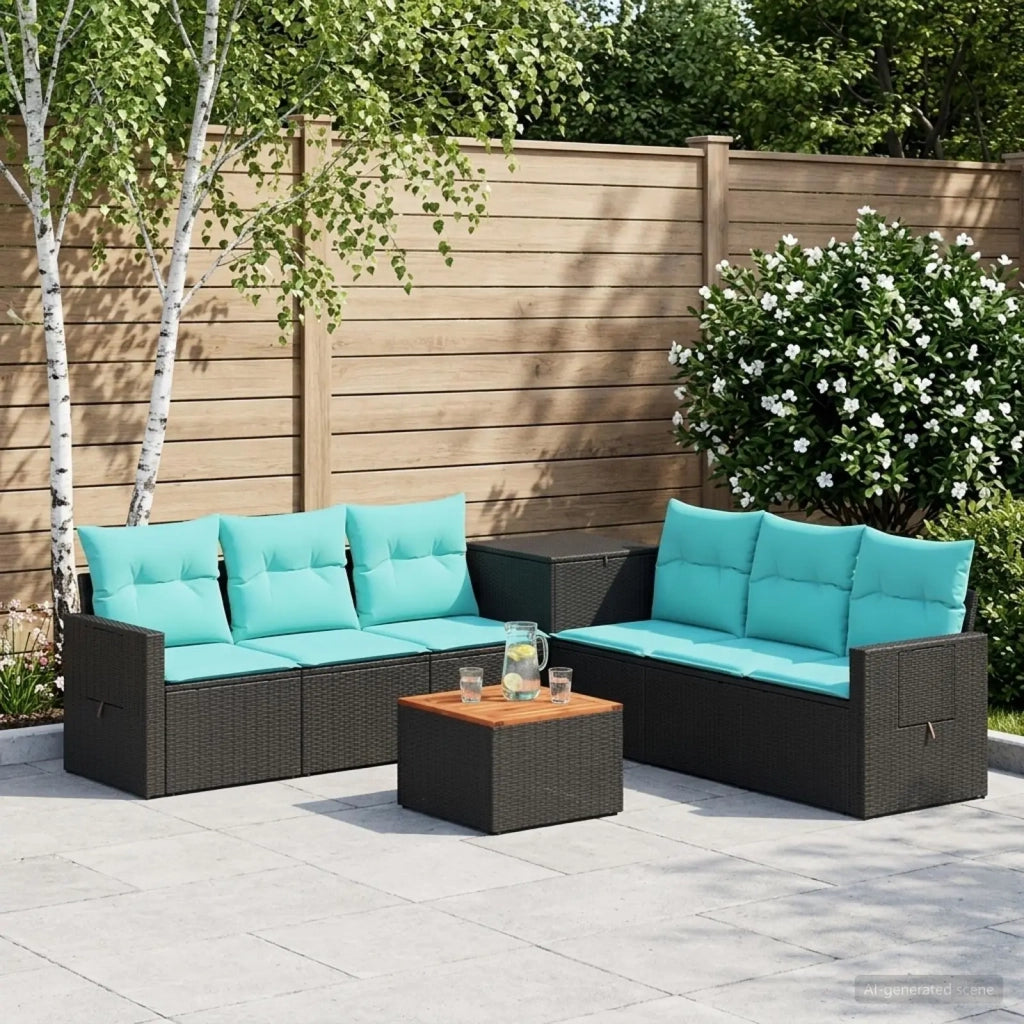Set di divani 8 pz Nero e Blu Rattan sintetico e Acciaio 3448376