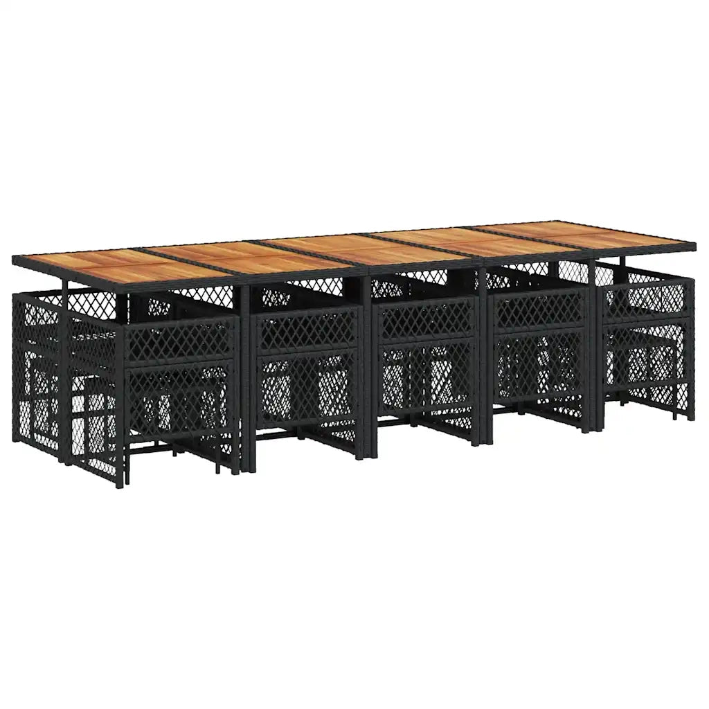 Set da Pranzo da Giardino 15 pz con Cuscini Nero in Polyrattan 3210819