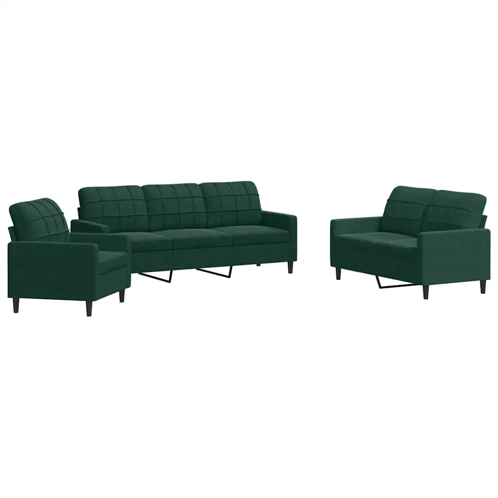 Set di Divani 3 pz con Cuscini Verde scuro in Velluto 3278353