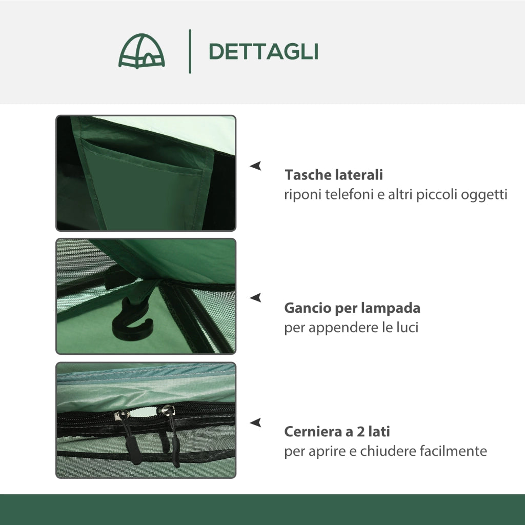 Tenda da Campeggio 2 Posti con Porta a Cerniera e Zanzariera ¨C Zephmum ¨C Verde 206x185x120cm