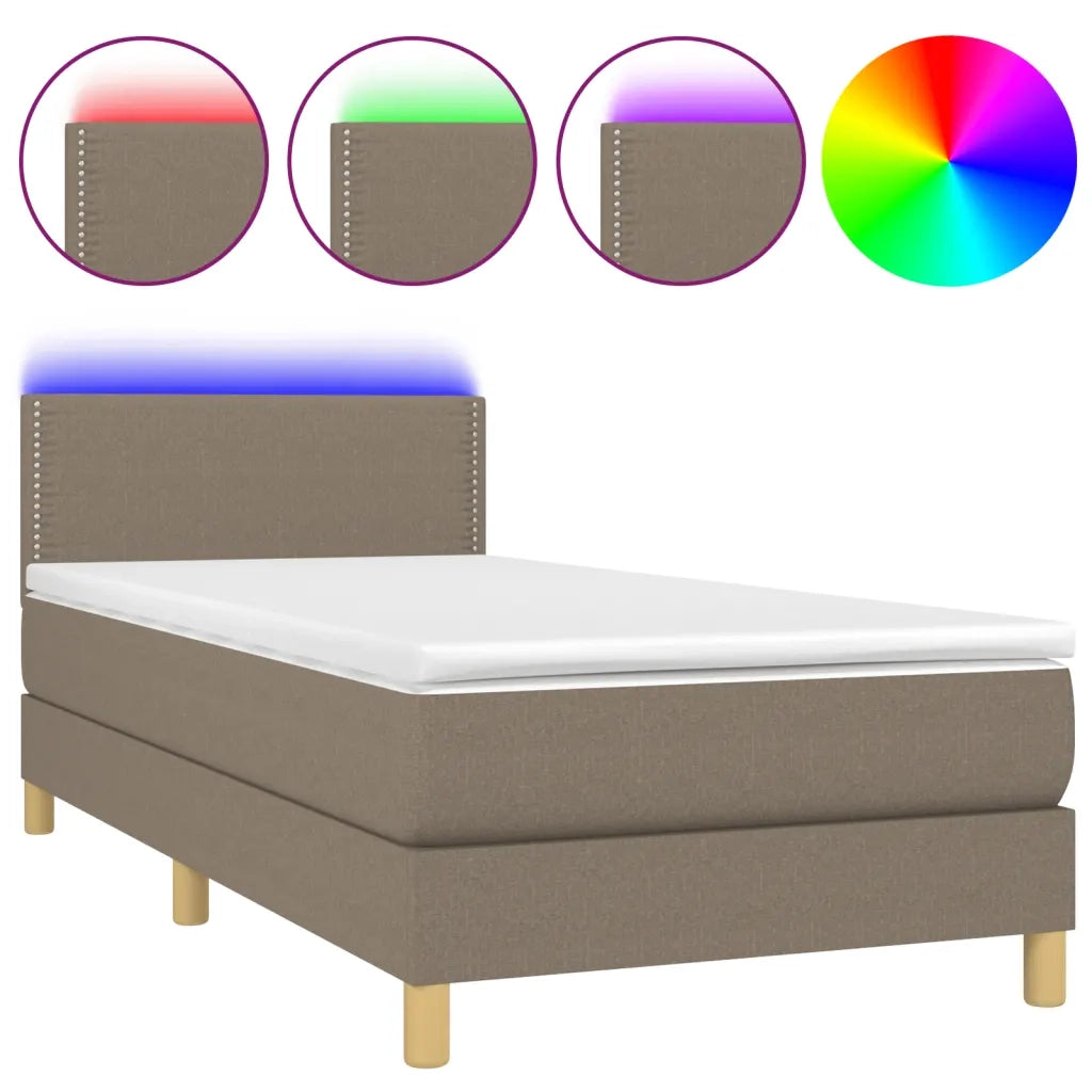 Letto a Molle con Materasso e LED Tortora 90x200 cm in Tessuto cod mxl 62648