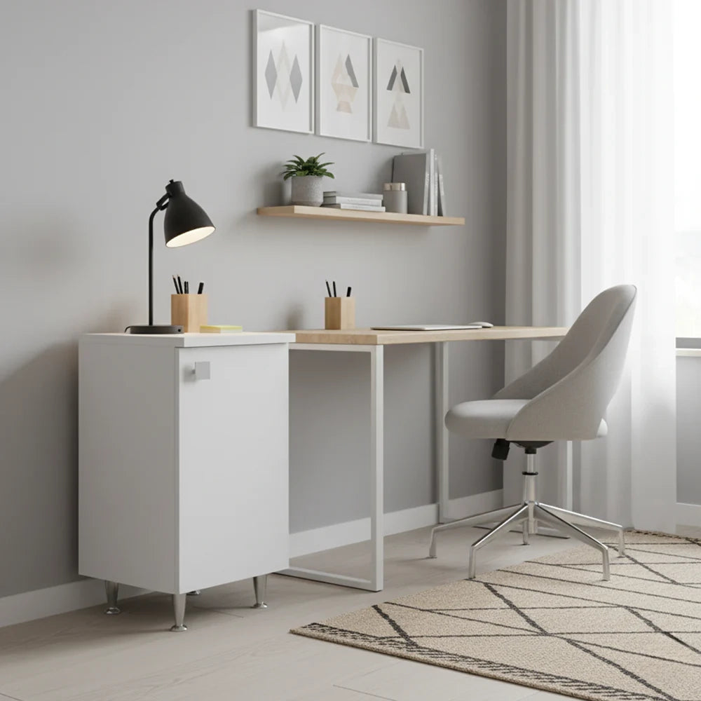 Mobiletto Base 1 Anta Destra Bianco Frassinato | Armadietto Multiuso con Piedini in Metallo | Profondità 50 cm | Già Assemblato per Bagno, Lavanderia, Ingresso
