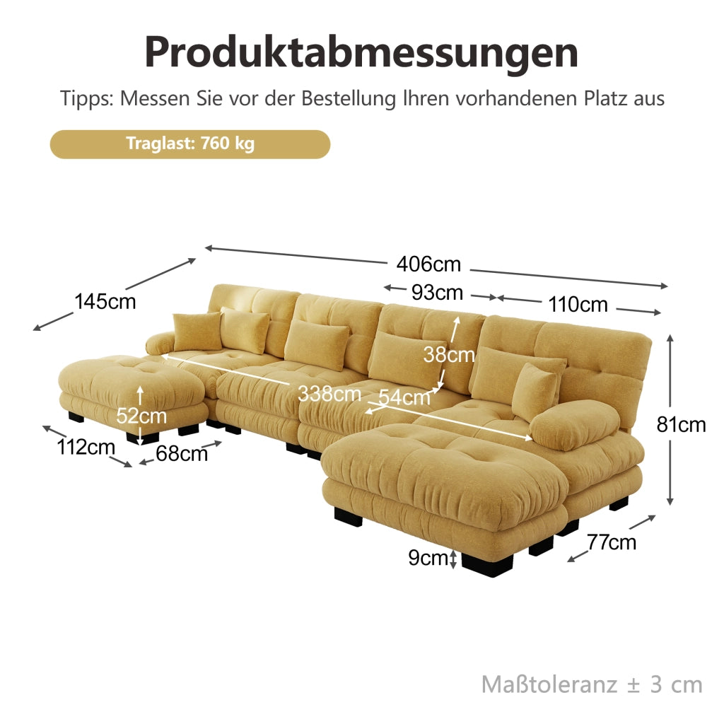 Divano modulare a 4 posti con chaise longue mobile in chenille gialla, stile vintage, per soggiorno e ufficio