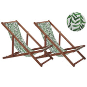 Set di 2 sedie a sdraio da giardino con struttura in legno di acacia chiaro con motivo a foglie in tessuto amaca sedile reclinabile