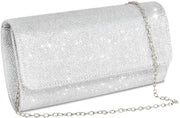Clutch per donne con catena da sera in argento glitter, tasca elegante, tasca da cocktail, spalla per donne ragazze matrimoni tempo libero feste gala