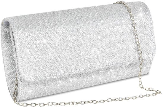 Clutch per donne con catena da sera in argento glitter, tasca elegante, tasca da cocktail, spalla per donne ragazze matrimoni tempo libero feste gala