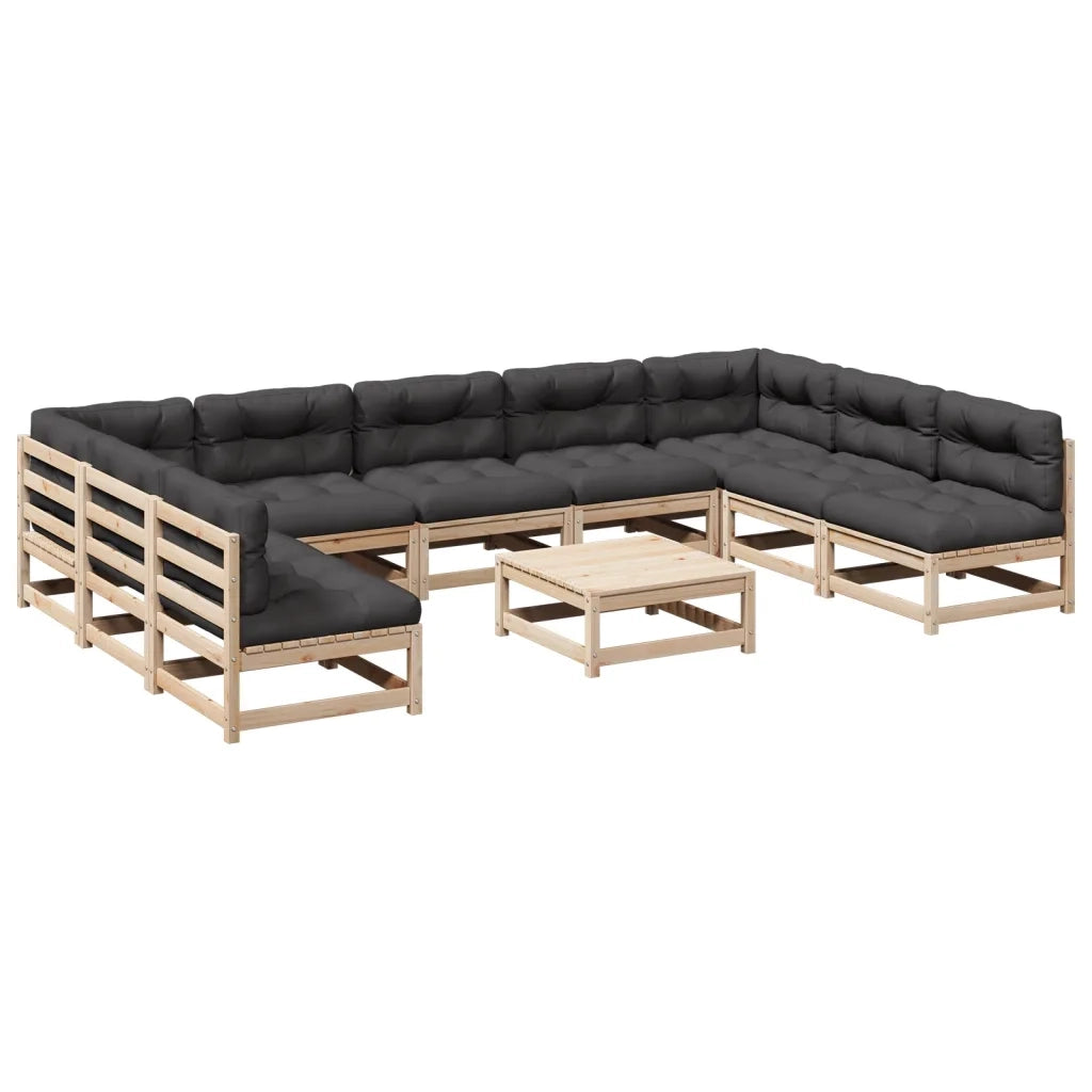 Set Divani da Giardino 10 pz con Cuscini Legno Massello di Pino 3299596