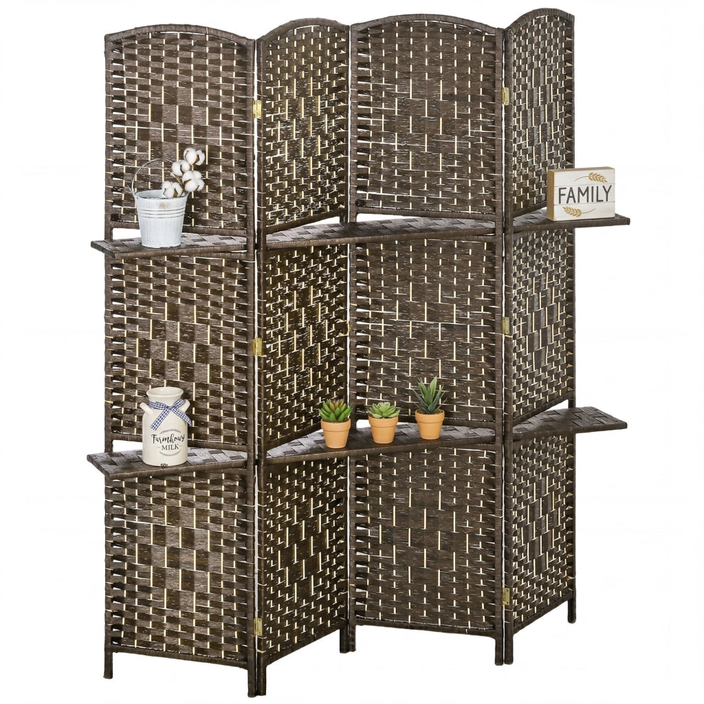 Paravento 4 pannelli con 2 ripiani ¨C zephmum ¨C 160x170 cm, legno, pieghevole