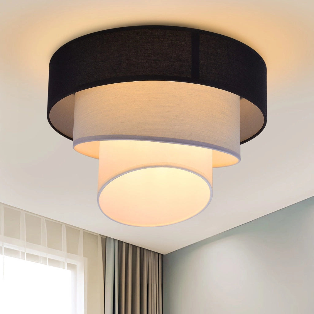 ZMH Lampada da soffitto plafoniera LED moderna 40cm paralume tessuto nero E27 per soggiorno corridoio