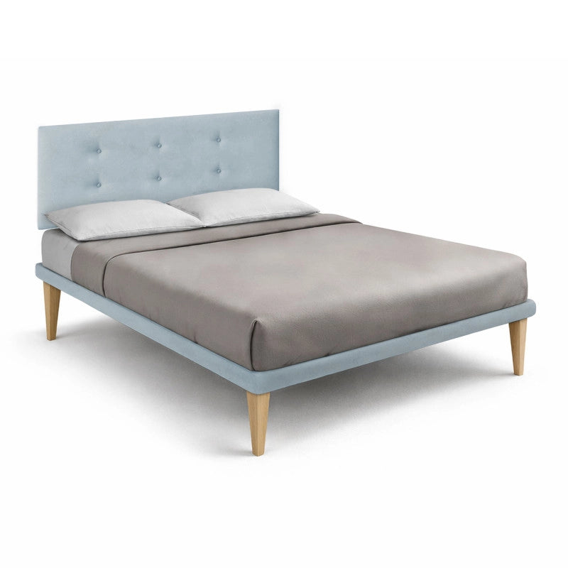 Letto imbottito Letto Matrimoniale alla Francese 140x200 cm Button - Con rete,Microfibra,Azzurro