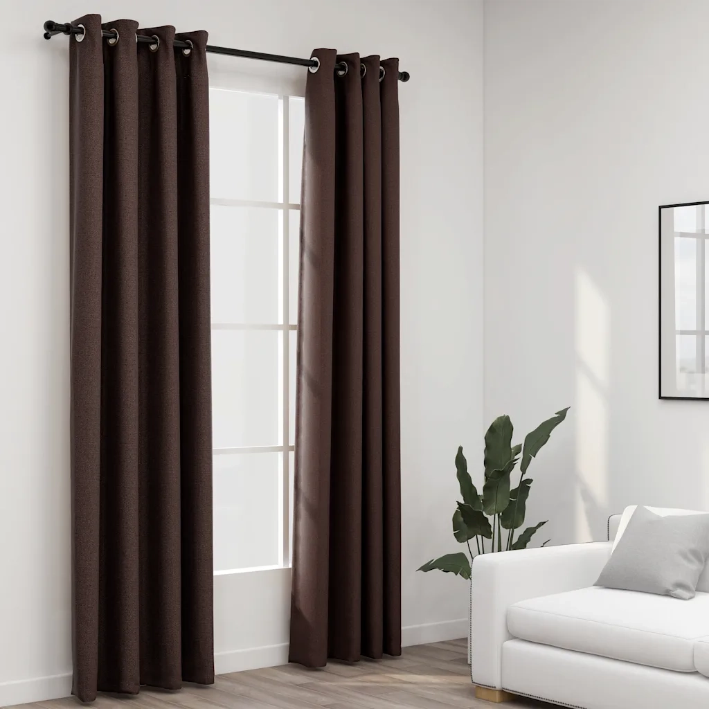 Tende Oscuranti Effetto Lino con Occhielli 2 pz Talpa 140x245cm 321202
