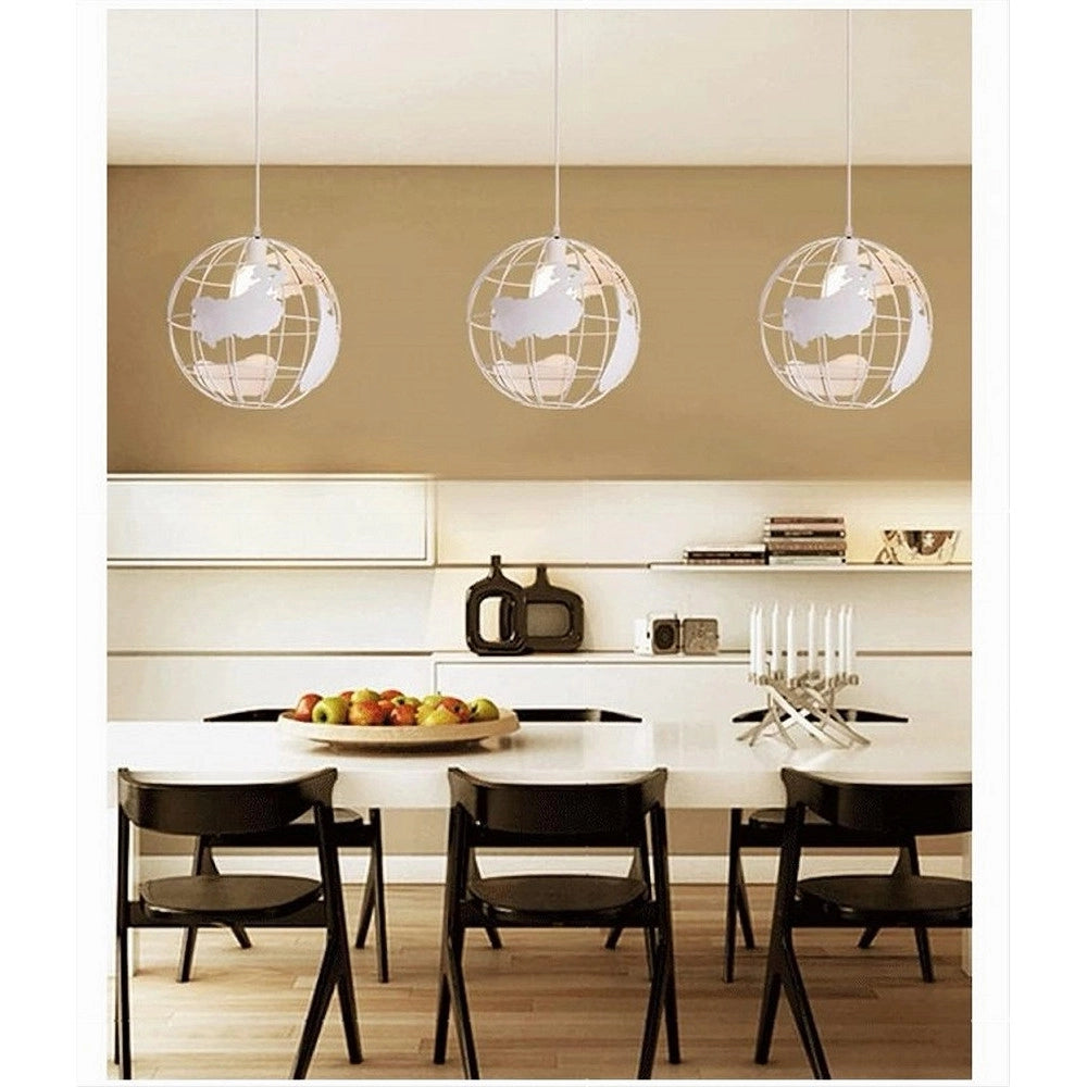 Trade Shop - Lampadario A Sospensione Mappamondo E27 In Metallo Bianco Sfera Globo Sospeso 33931 -