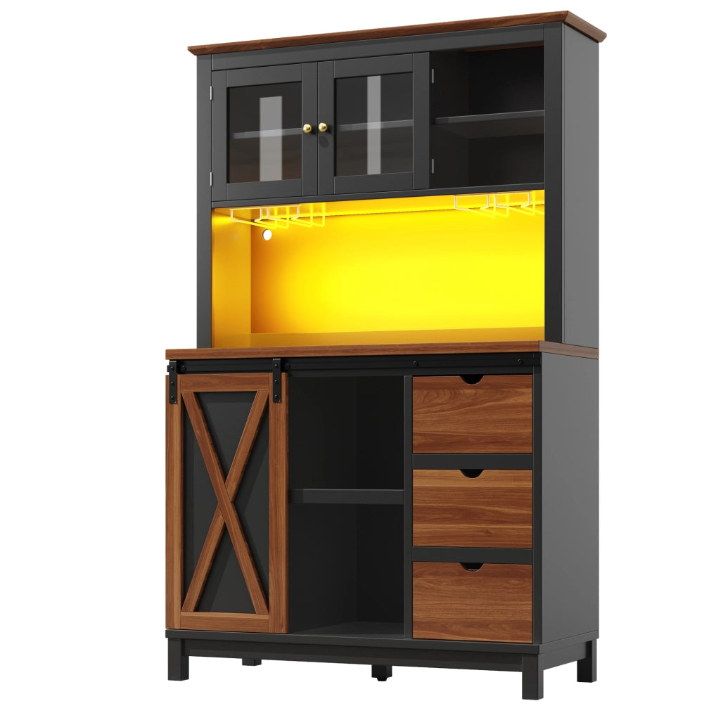 Armadio da cucina 104x40x180 cm con LED e ripiani regolabili in MDF; metallo e vetro nero