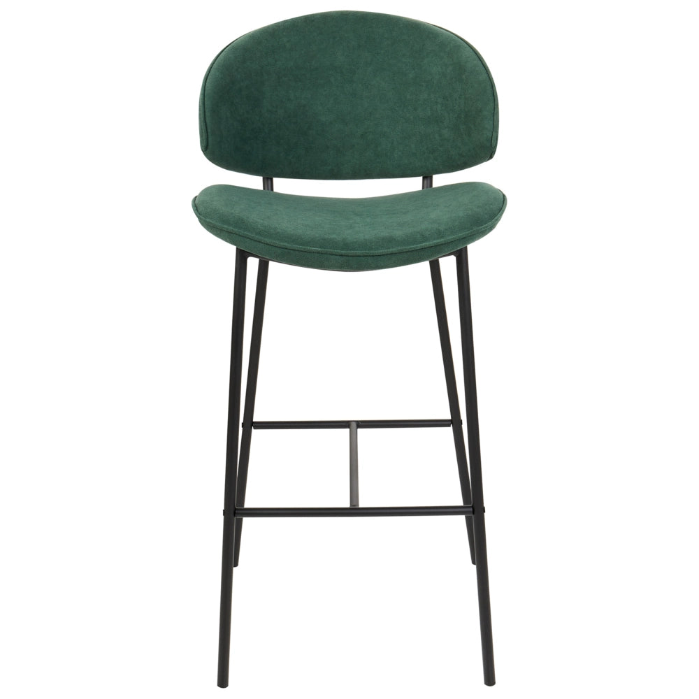 Set di 2 sgabelli da bar con sedile imbottito in tessuto verde senza braccioli schienale curvo stile moderno
