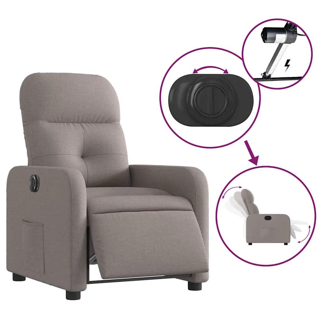 Poltrona | Sedia Relax Elettrica Reclinabile Tortora in Tessuto