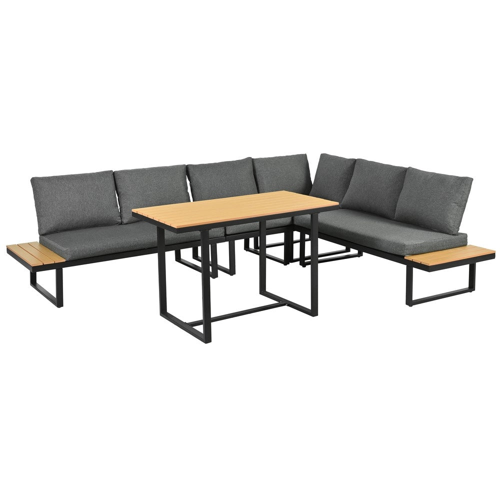 Set da Giardino con Tavolo e Sedie ad Angolo ¨C Xylo ¨C Grigio/Nero, Acciaio/Polyrattan