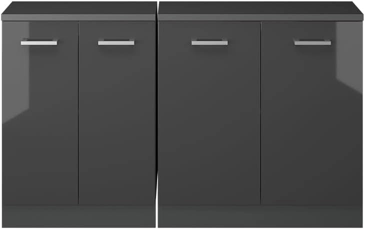 Set di mobili sottotetto Rion, Antracite lucido, 140 cm Set di 2 carcasse armadio profondità 60 cm, adatto per il salvaspazio sotto tetti spioventi