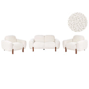 Set da salotto a 4 posti Rivestimento bouclé color bianco Divano a 2 posti e 2 poltrone Morbido Moderno Organico Basso Curvilineo