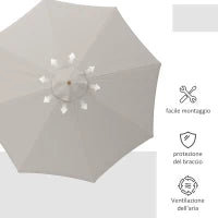 Ombrellone da Giardino con Doppio Tettuccio, in Bambù e Poliestere, Ø325x250 cm, Grigio