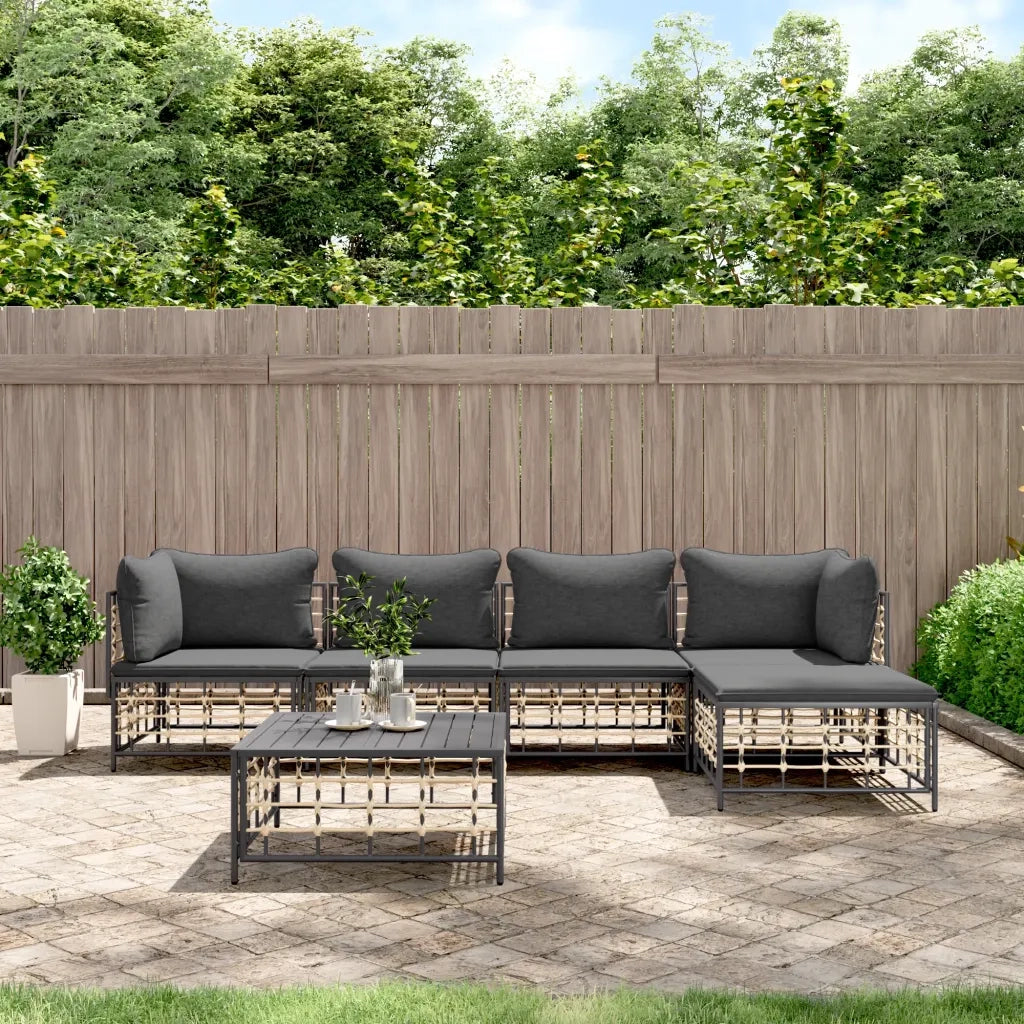 Set Divani da Giardino 6 pz | Set Salotto da Giardino con Cuscini Antracite in Polyrattan