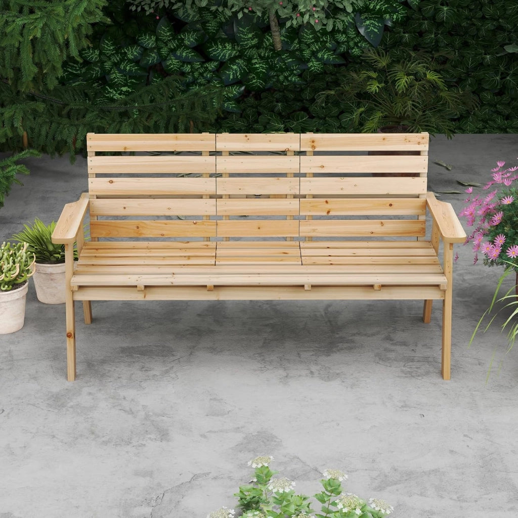 Panchina da giardino con tavolo, in legno massiccio con tavolo centrale pieghevole, panca a 3 posti, panca ergonomica con schienale e braccioli, panca da giardino e terrazza, portata fino a
