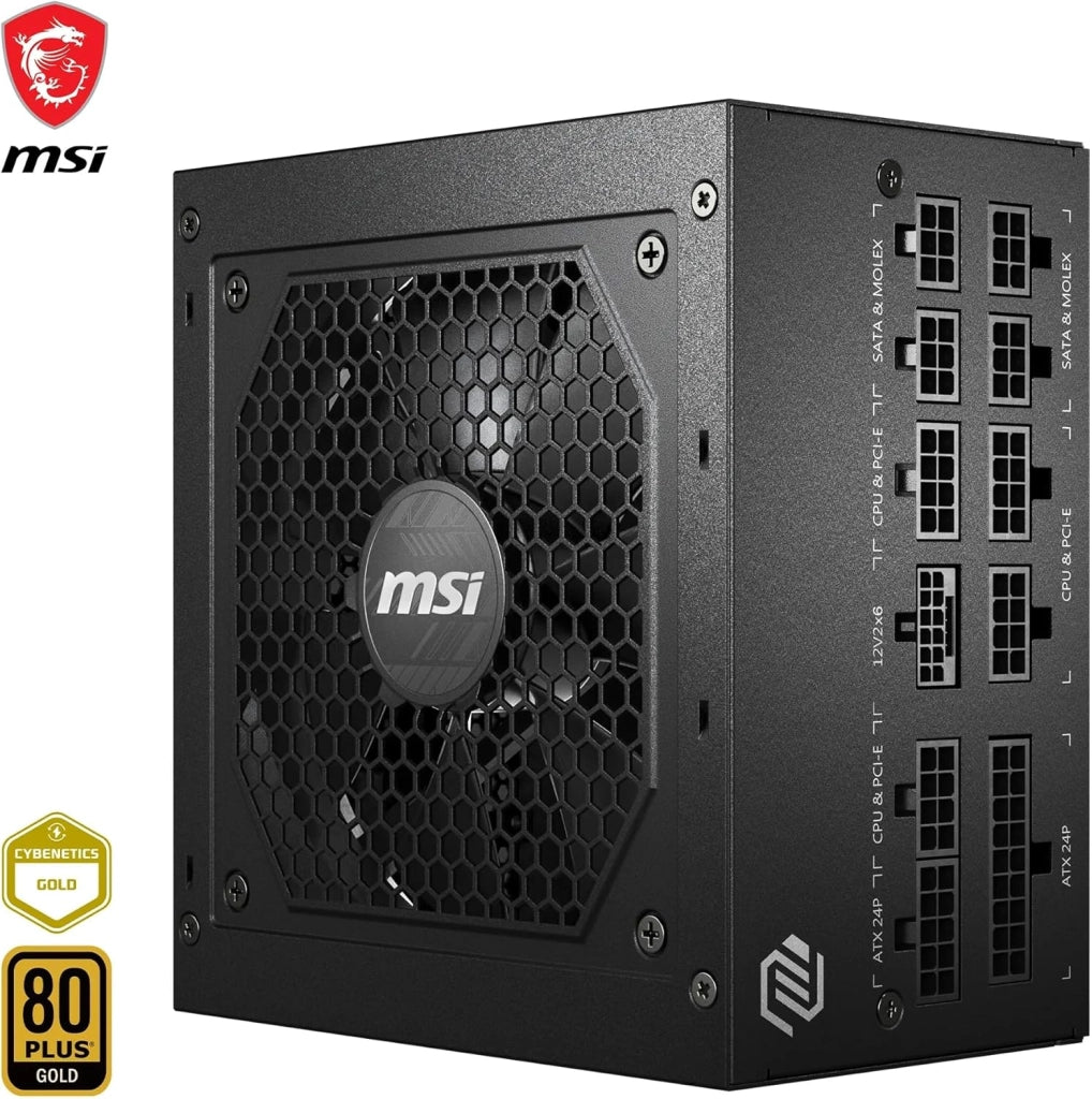 MAG A850GL PCIE5 Alimentatore 850W, 80 Plus Gold, completamente modulare, ATX 3.0, supporto GPU PCIe 5.0, ventola FDB da 120 mm, Full-Bridge LLC, cavi neri piatti