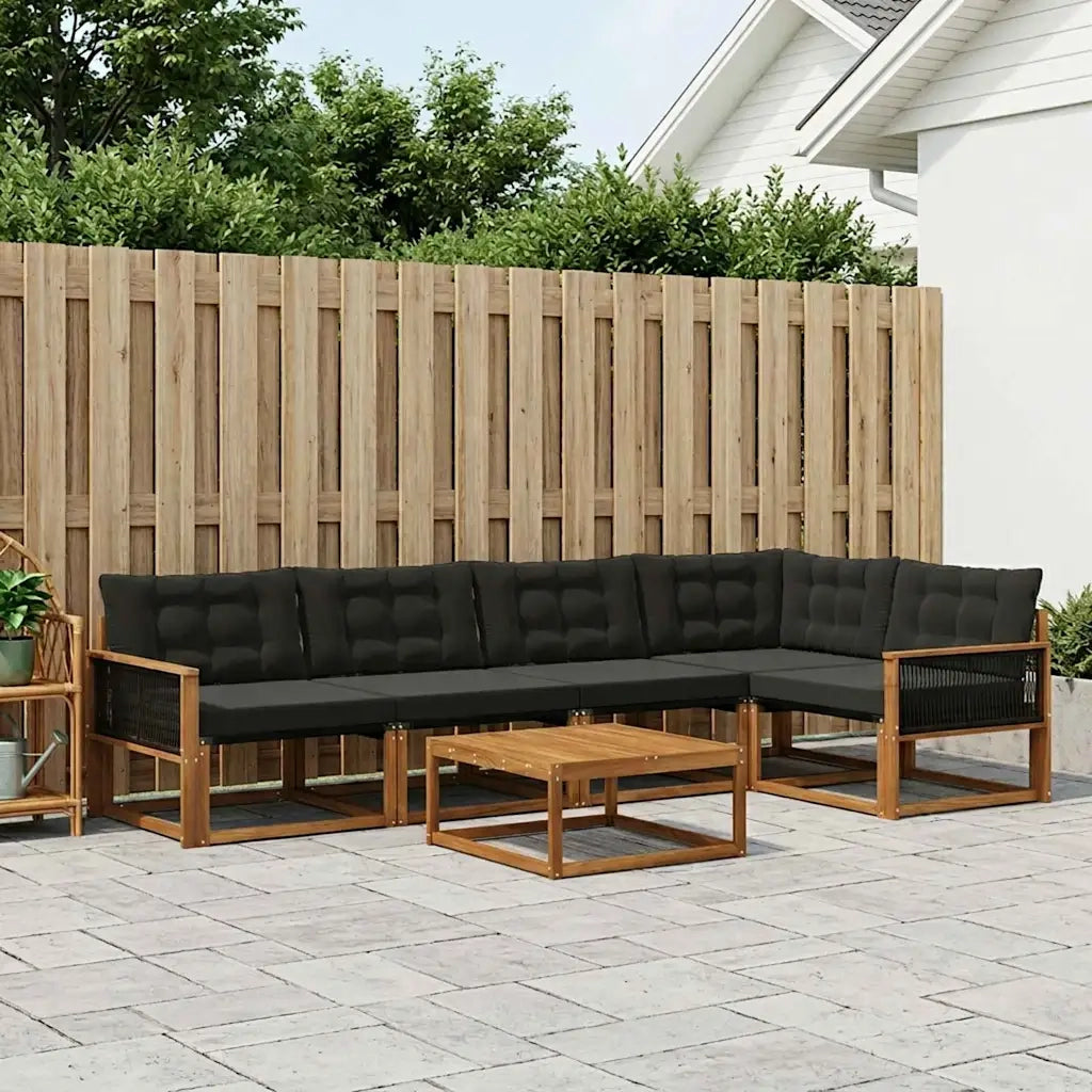 Set di divani da esterno con cuscino 6 pcs Naturale e Nero