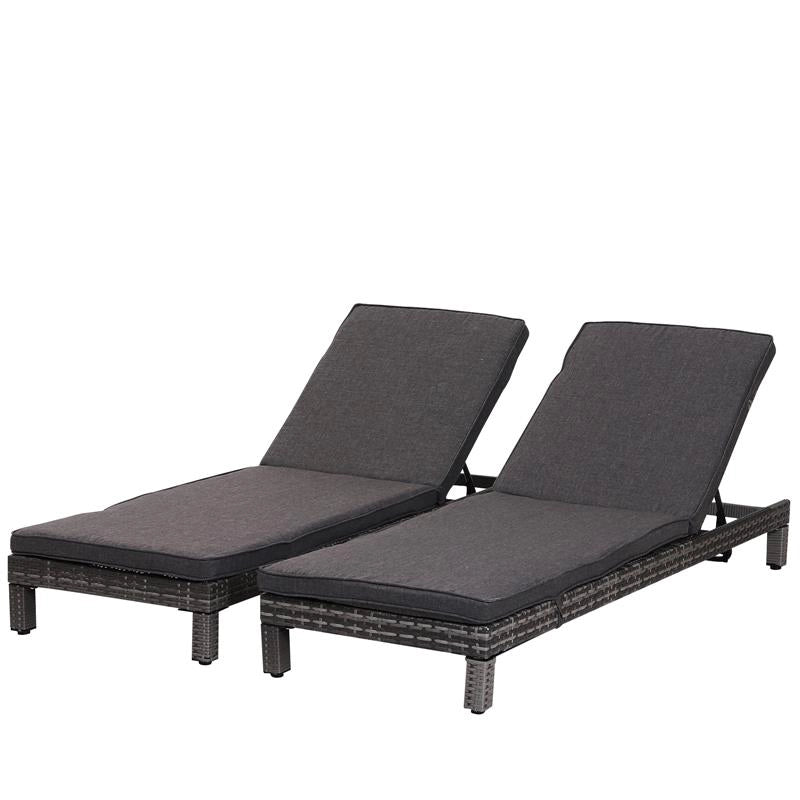 SET 2 SDRAIO DA GIARDINO IN PE RATTAN CON CUSCINO IMBOTTITO GRIGIO 196X65X22 CM