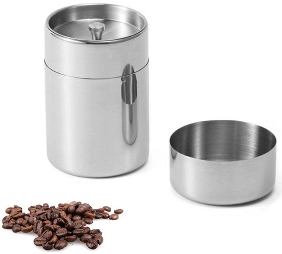 Contenitore per Caffè e Tè - Impermeabile - Adatto per Caffè in Filtro - Cassetto in Acciaio Inossidabile - Duraturo - 2 Coperchi con Chiusura Ermetica - Contenitore per Caffè e Tè