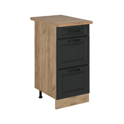 Mobiletto base per cucina R-Line Antracite rustico/Rovere dorato 40 cm con cassetti, PL Rovere Vicco