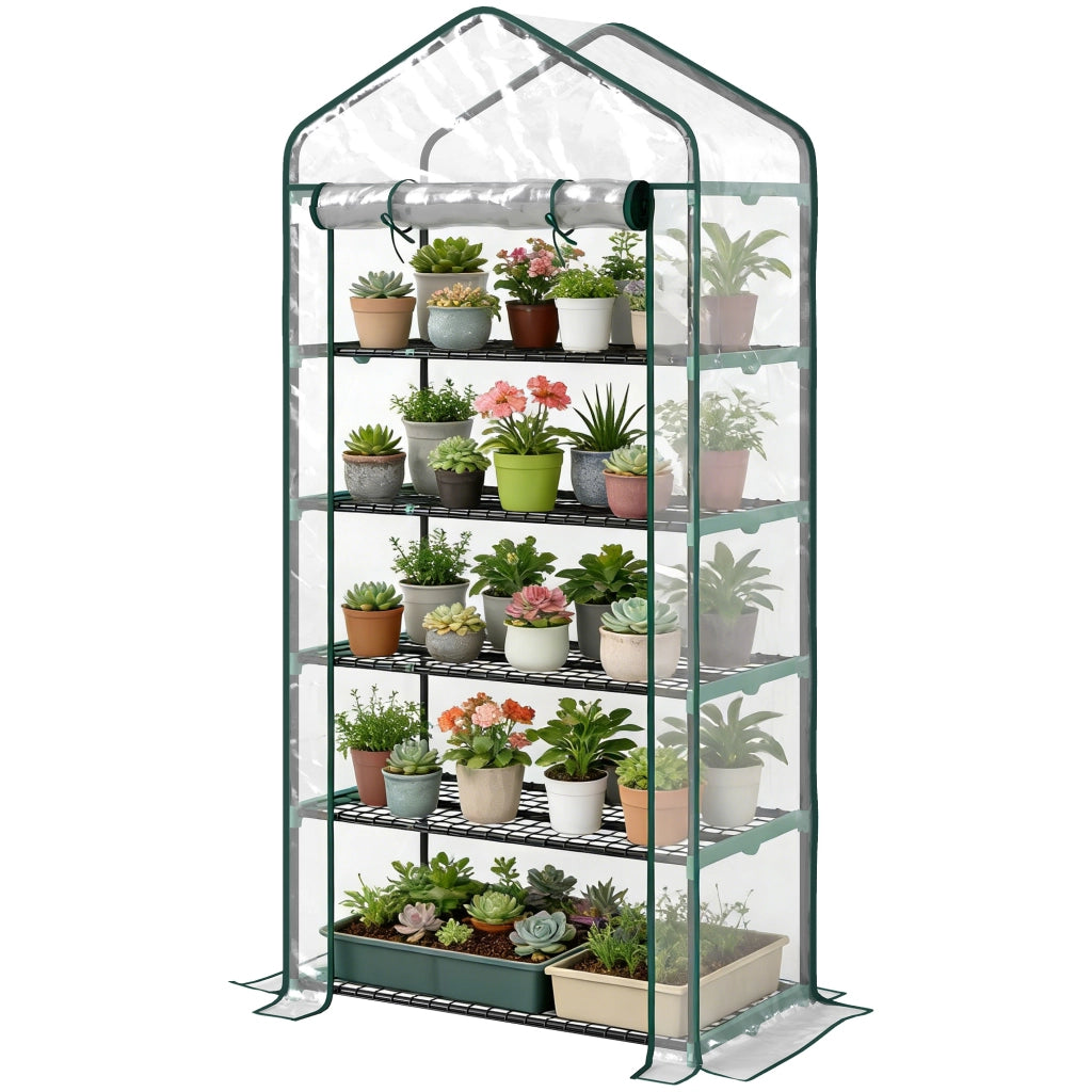 Serra da giardino 5 ripiani in PVC ¨C zephmum ¨C grigio acciaio 90x49x193cm