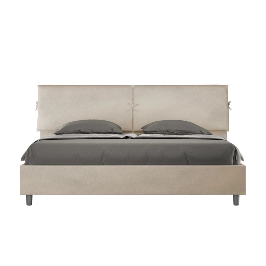 BS COM Letto matrimoniale king size con rete imbottito 200x200 microfibra sabbia