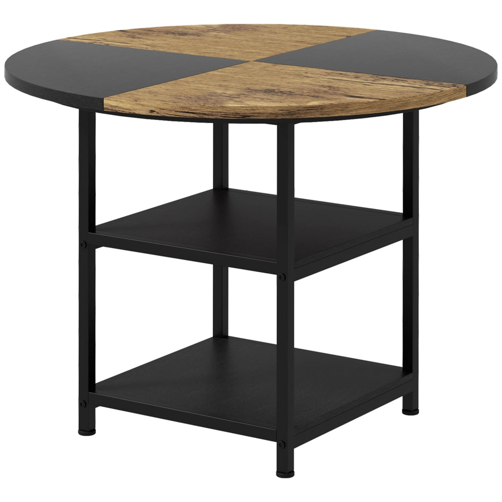 Tavolo Stile Industriale per 4-6 Persone con 2 Ripiani Integrati, Tavolo Multiuso in Acciaio e MDF, ?100x76 cm, Nero e Marrone