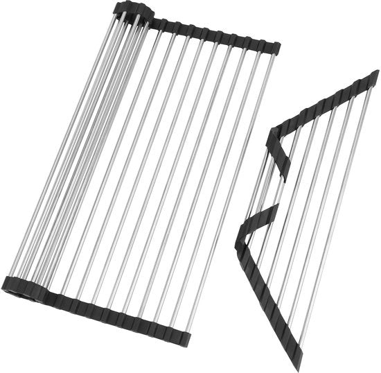 Afdruiprek per Sanitario, 43 x 35 cm + Afdruiprek per Sanitario a Triangolare pieghevole, Afdruiprek per Sanitario per il piegamento di 18 tubi, in acciaio inossidabile, per bicchieri, frutta, verdure