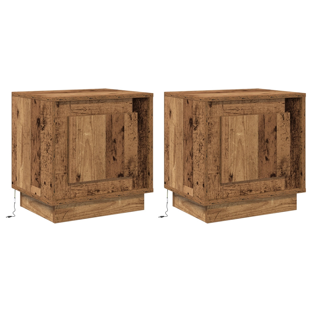 Comodini con Luci LED 2 pcs Legno Vecchio 44x34,5x45 cm