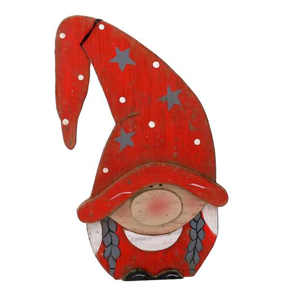 Gnomo legno ragazza rosso cm 18,5x7,5xh30