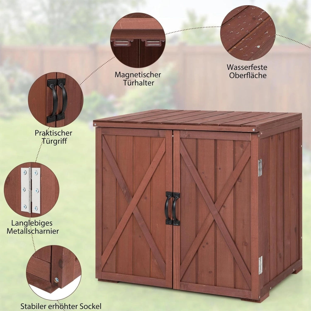 Armadietto da giardino con doppie ante e maniglie, armadietto per esterni, resistente alle intemperie, in legno, 77 x 56 x 72 cm