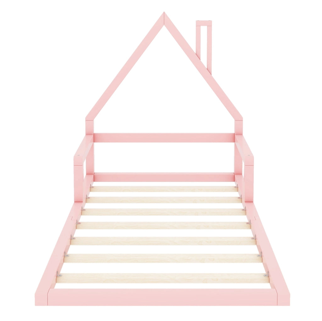 Letto per bambini a casetta 90x200 cm in pino massello e MDF; rosa