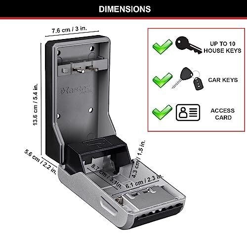 Master Lock 5481EURD Cassetta Portachiavi da Muro in Alluminio con Combinazione a 4 Cifre Capacita' Aumentata fino a 10 Chiavi colore Grigio