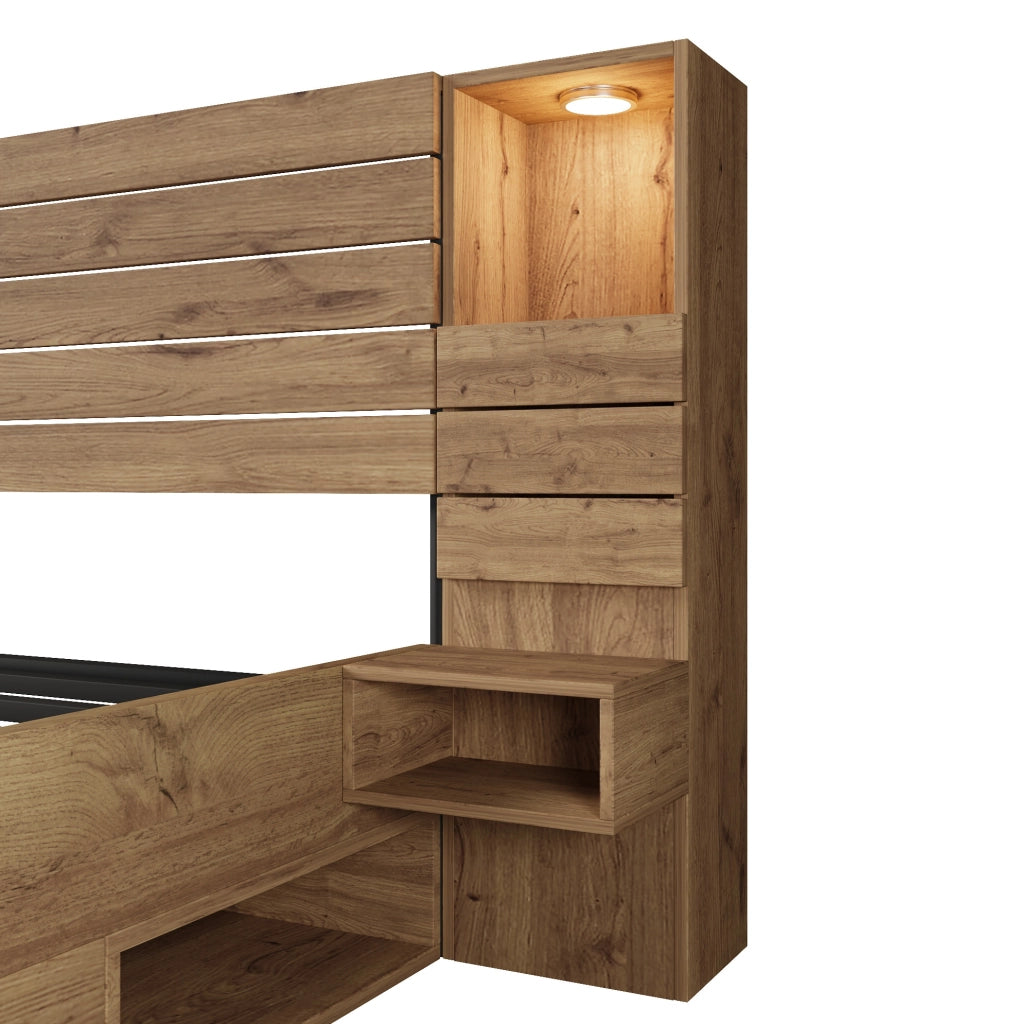 Letto matrimoniale 180x200 cm con LED, USB-C e cassetti contenitivi