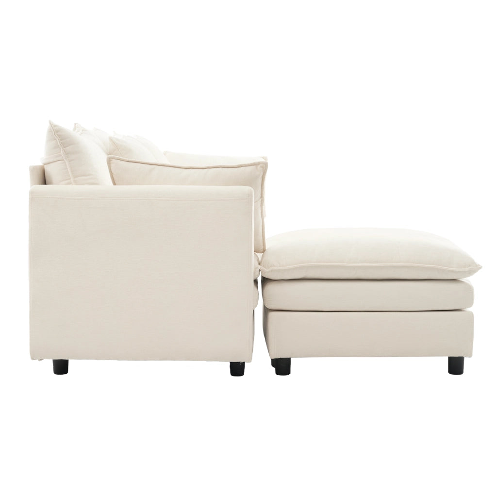 Divano angolare reversibile 3 posti con chaise longue mobile 4 cuscini e 3 schienali in chenille beige 212×150×90 cm