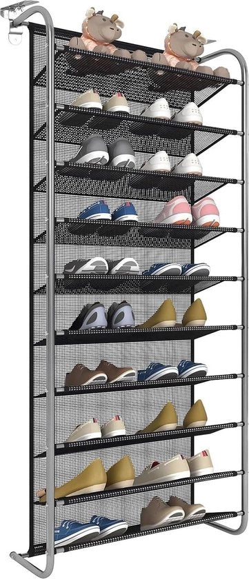 Scaffale per scarpe - 10 livelli regolabili - scaffale per scarpe appeso per sopra la porta - organizzatore per porta con gancio metallico