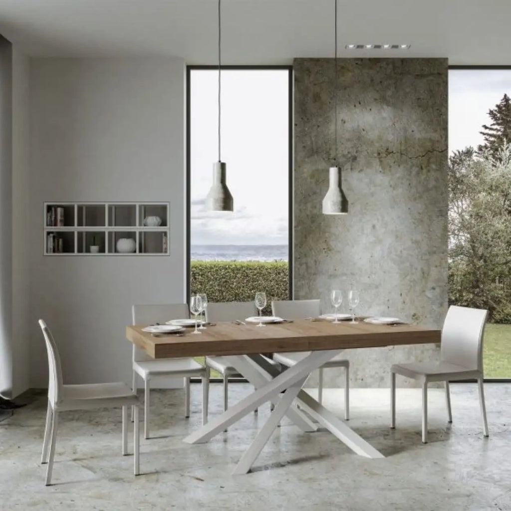 Tavolo allungabile 160/264x90 cm Volantis Premium colore quercia natura gambe bianche
