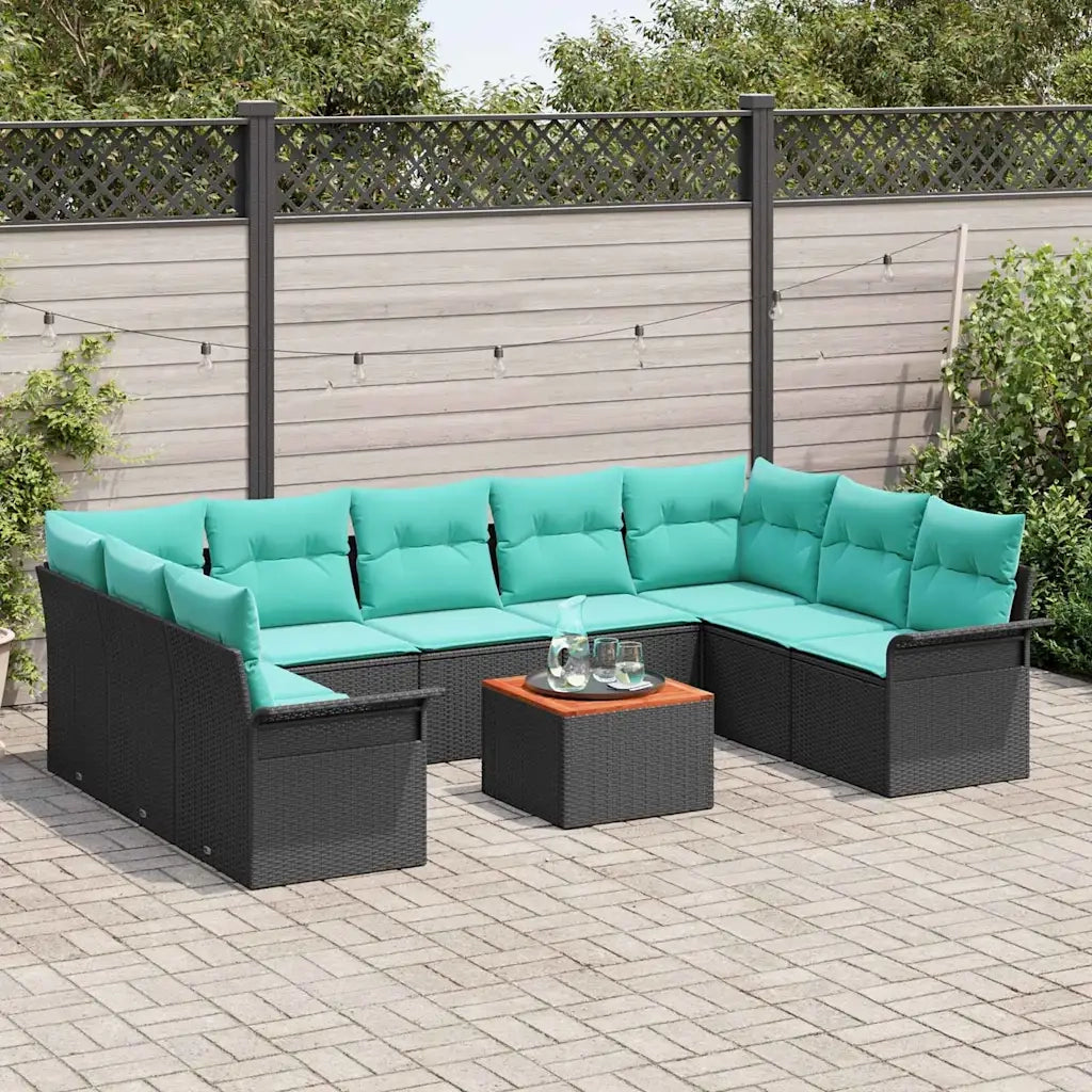 Set Divano da Giardino con cuscino 10 pcs Nero polyrattan 3347375