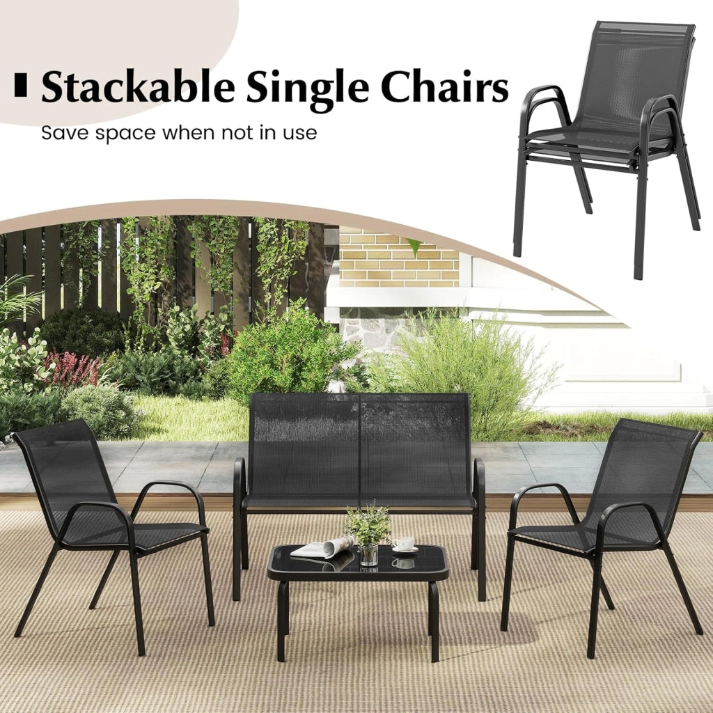 Set di mobili da giardino, 4 pezzi, per 4 persone, set di mobili da giardino, con 2 poltrone, 1 divano e 1 tavolino da caffè, mobili da esterno, per cortile, patio (grigio)