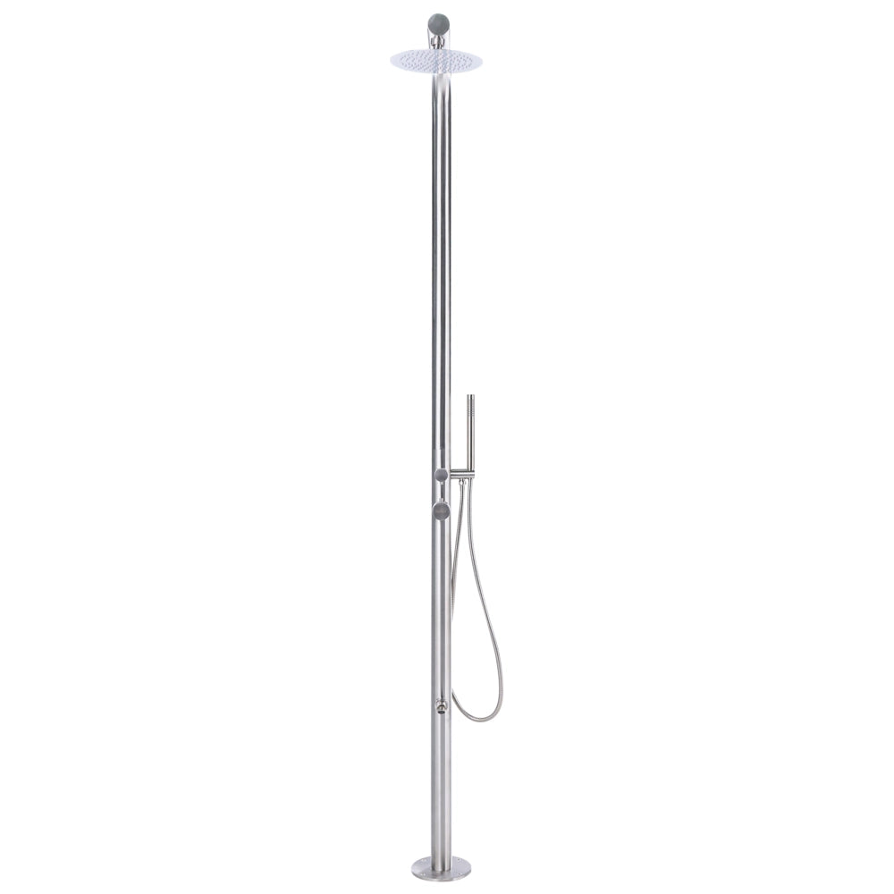 Set Doccia Miscelatore da Giardino per Esterni in Acciaio Inox Color Argento con Soffione a Pioggia Moderno